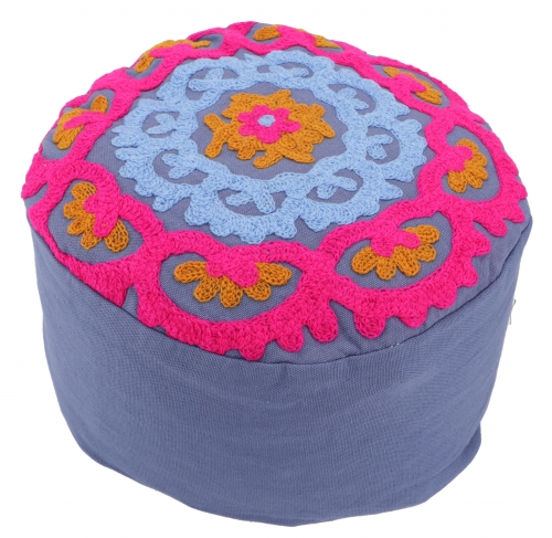 Embroidered meditation cushion with spelt filling, yoga cushion, seat cushion, floor cushion, decorative cushion - light blue - 15x29x29 cm Ø29 cm