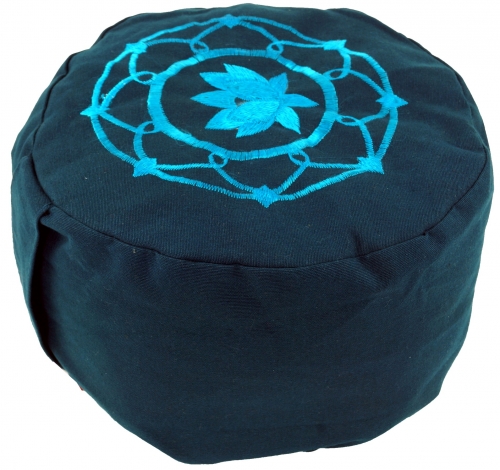 Embroidered meditation cushion with spelt filling - Lotus Mandala petrol - 15x25x25 cm Ø25 cm