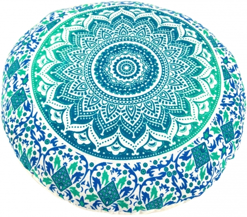 Flat Mandala Meditation Cushion, Yoga Cushion, Seat Cushion, Floor Cushion, Decorative Cushion - turquoise - 10 cm Ø40 cm