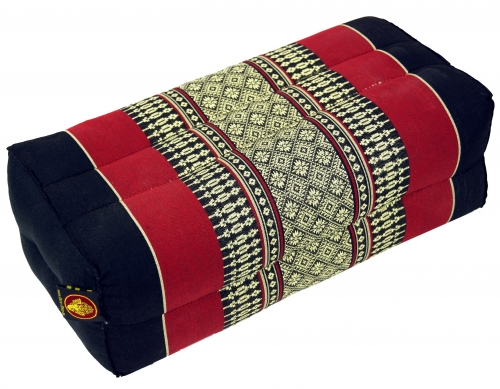 Meditation cushion, block cushion, square yoga support cushion, Thai neck support with kapok - black/red - 10x20x30 cm 