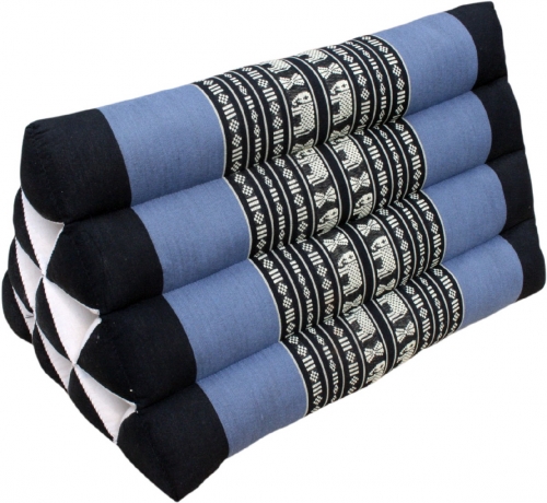 Triangle Thai cushion, triangle cushion, kapok - black/blue - 30x30x50 cm 