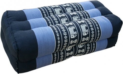 Meditation cushion, block cushion, square yoga support cushion, Thai neck support with kapok - black/blue - 10x20x30 cm 