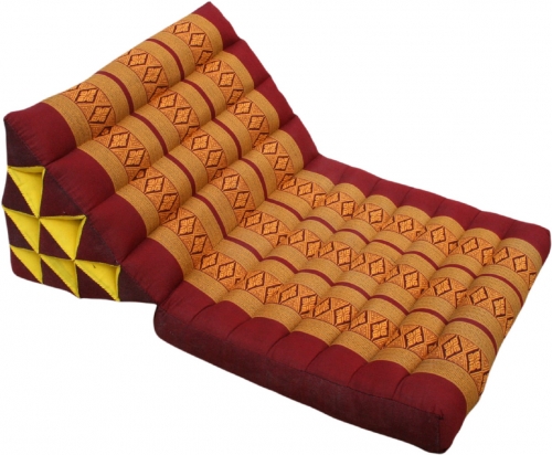 Thai cushion, triangular cushion, kapok, daybed with 1 overlay - dark red/gold - 30x50x75 cm 