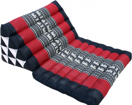 Thai pillow, triangular pillow, kapok, daybed with 1 support - Elephant black/red - 30x50x75 cm 