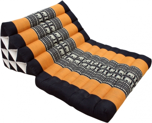 Thai cushion, triangular cushion, kapok, daybed with 1 support - black/orange - 30x50x75 cm 