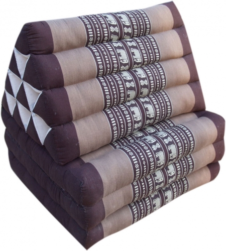 Thai pillow, triangular pillow, kapok, day bed with 3 covers - Elephant brown - 30x50x160 cm 