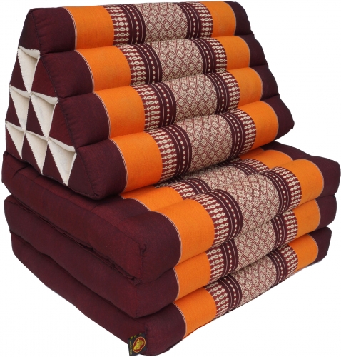 Thai pillow, triangular pillow, kapok, day bed with 3 covers - brown/orange - 30x50x160 cm 
