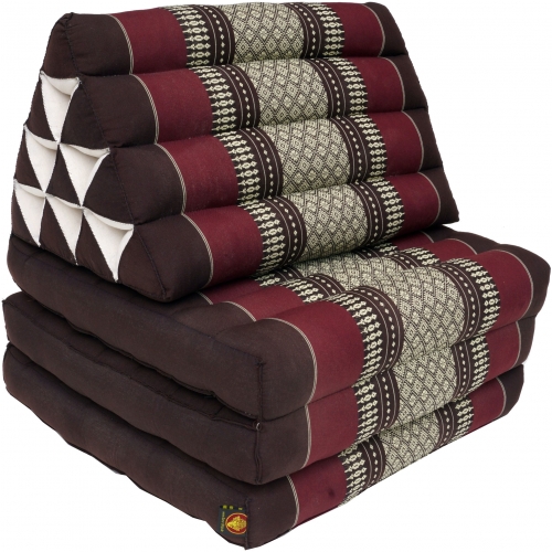 Thai pillow, triangular pillow, kapok, day bed with 3 covers - brown/wine red - 30x50x160 cm 
