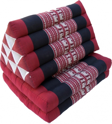 Thai pillow, triangular pillow, kapok, daybed with 2 covers - Elephant dark red/black - 30x50x120 cm 