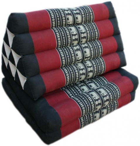 Thai pillow, triangular pillow, kapok, daybed with 2 covers - Elephant black/red - 30x50x120 cm 