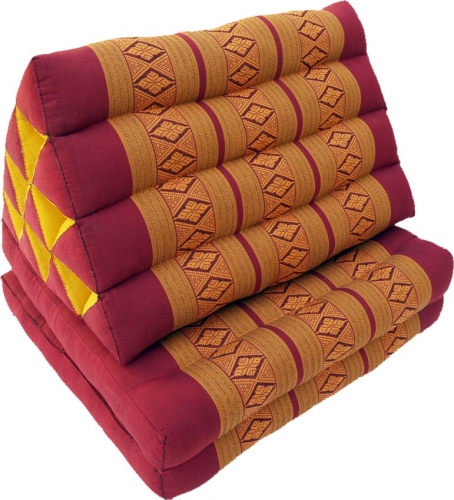 Thai pillow, triangular pillow, kapok, day bed with 2 covers - red/gold - 30x50x120 cm 
