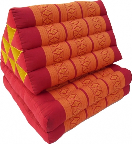 Thai pillow, triangular pillow, kapok, day bed with 2 pads - red/orange - 30x50x120 cm 