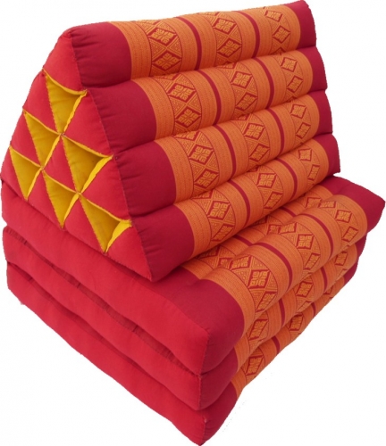 Thai pillow, triangular pillow, kapok, day bed with 3 covers - red/orange - 30x50x160 cm 