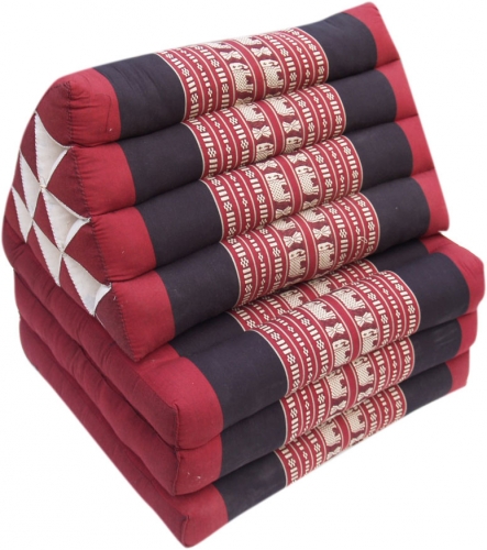 Thai pillow, triangular pillow, kapok, day bed with 3 covers - Elephant red/black - 30x50x160 cm 