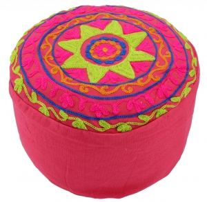Embroidered meditation cushion with spelt filling, yoga cushion, seat cushion, floor cushion, decorative cushion - pink - 15x29x29 cm Ø29 cm