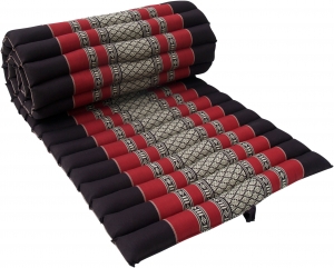 Rollable Thai mat with kapok filling black-red - 4x55x180 cm 