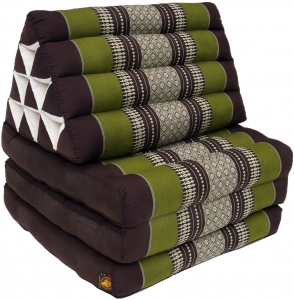 Thai pillow, triangular pillow, kapok, day bed with 3 covers - brown/green - 30x50x160 cm 