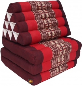 Thai pillow, triangular pillow, kapok, day bed with 3 covers - brown/red - 30x50x160 cm 