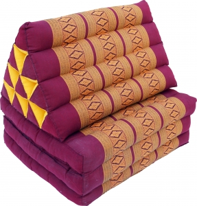 Thai pillow, triangular pillow, kapok, day bed with 3 covers - dark red/gold - 30x50x160 cm 